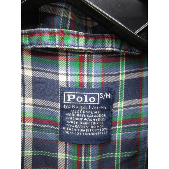 Ralph Lauren Polo Shirt Small Sleepwear Sleep Button Up Red Pony Plaid* - Picture 10 of 11
